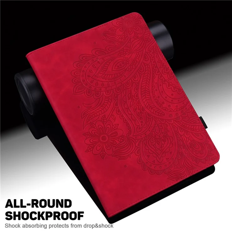 For Samsung Galaxy Tab S6 PU Leather Tablet Case Flower Imprinting Cover with Stand Card Holder - Red