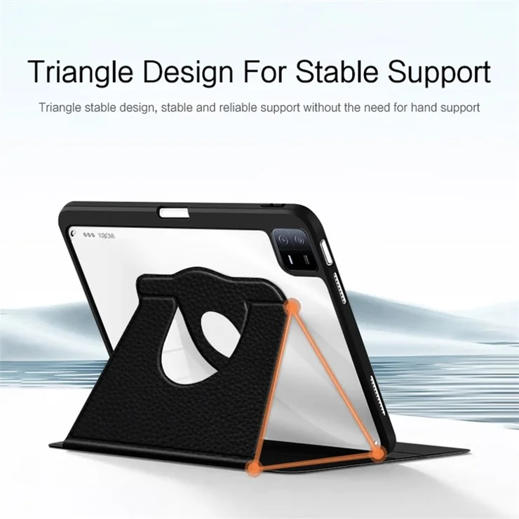 For Xiaomi Pad 6 Genuine Cow Leather+Acrylic Tablet Case Rotary Kickstand Smart Cover with Pen Slot