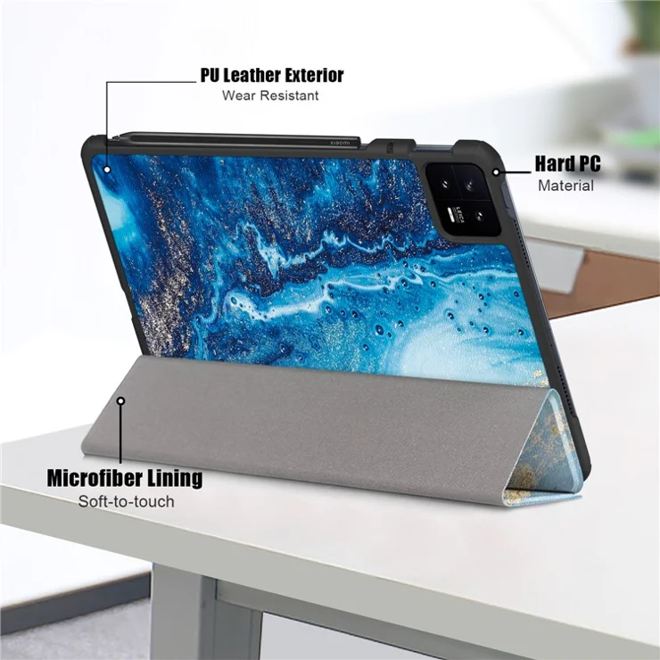 For Xiaomi Pad 6 PU Leather Pattern Printing Tablet Case Tri-fold Stand Protective Cover with Auto Wake / Sleep - Wave