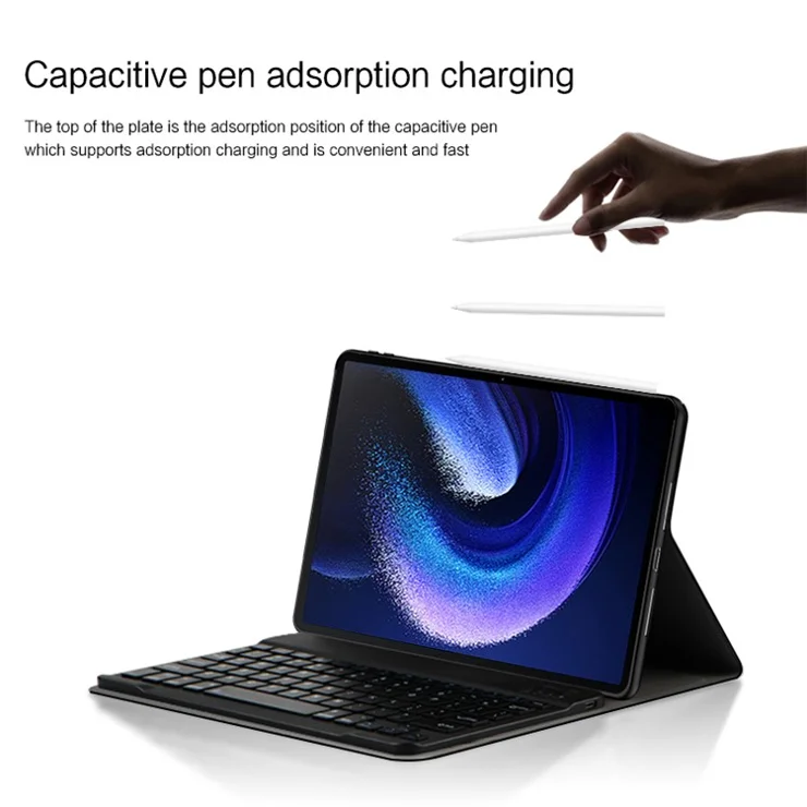 For Xiaomi Pad 6 Leather Stand Tablet Case with Detachable Magnetic Wireless Keyboard (Without Touchpad)