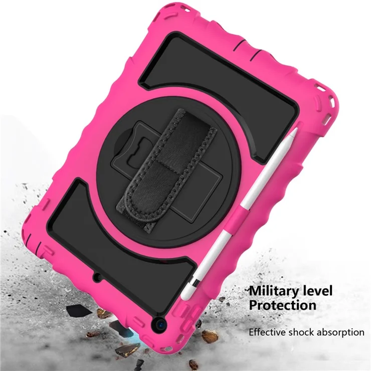 Rotating Kickstand Case for iPad 10.2 (2021) / (2020) / (2019) Silicone+PC Tablet Cover with Shoulder Strap - Rose