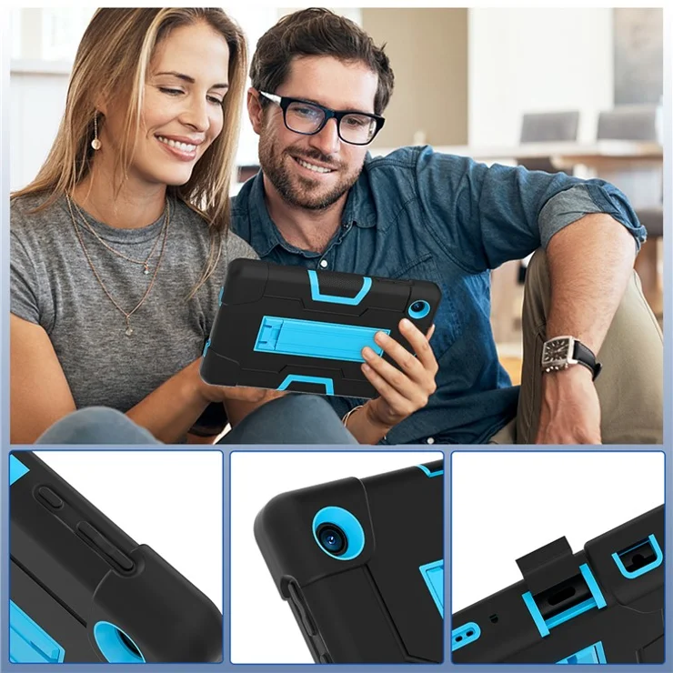 For TCL Tab 8 4G / Tab 8 LE (Model 9137W) / Tab 8 WiFi (Model 9132X) Kickstand Tablet Case Robot Style Silicone + PC Color Contrast Protective Cover - Black / Blue