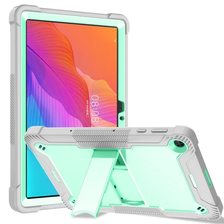 For Huawei MatePad T 10S 10.1 inch / T 10 9.7 inch Shockproof Tablet Shell Kickstand Silicone + PC Dustproof Cover Case - Grey+Mint Green