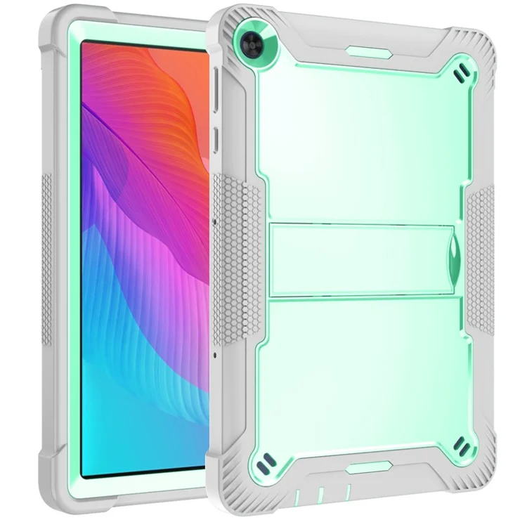 For Huawei MatePad T 10S 10.1 inch / T 10 9.7 inch Shockproof Tablet Shell Kickstand Silicone + PC Dustproof Cover Case - Grey+Mint Green