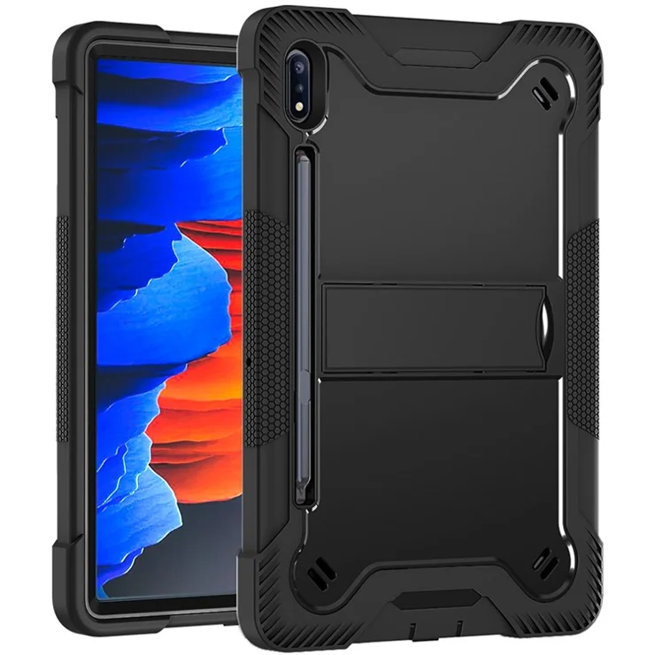 For Samsung Galaxy Tab S8 Ultra Kickstand Tablet Case Silicone + PC Shockproof Cover - Black