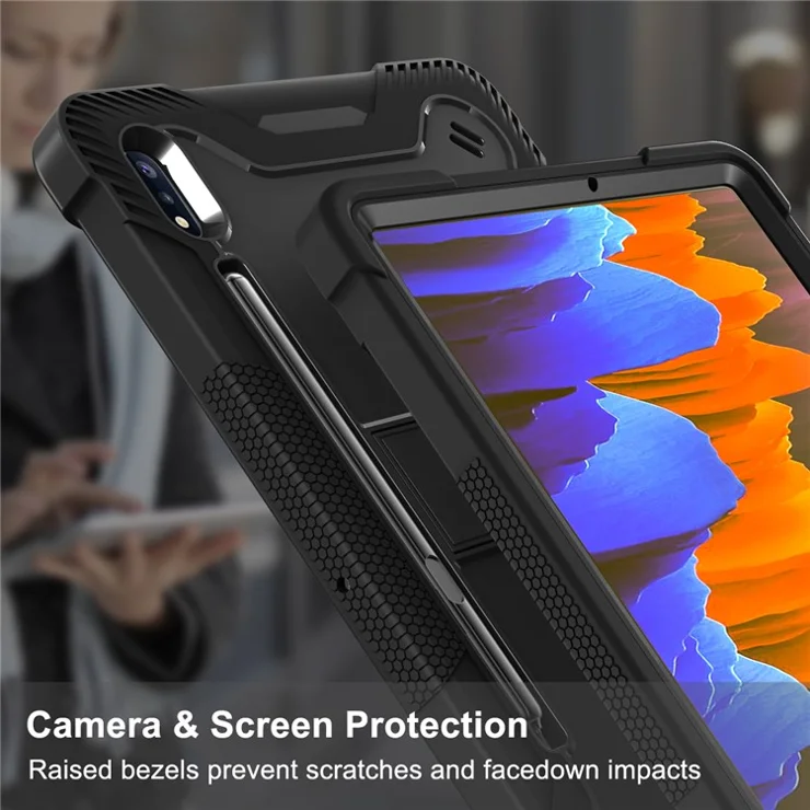 For Samsung Galaxy Tab S8 Ultra Kickstand Tablet Case Silicone + PC Shockproof Cover - Black