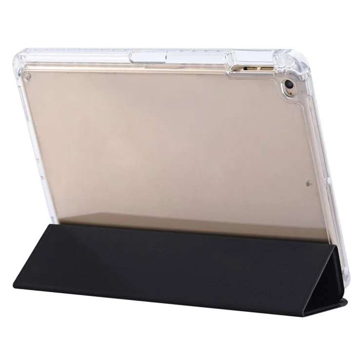 For iPad 9.7-inch (2017) / (2018) / iPad Pro 9.7 inch (2016) Tablet Case PU Leather Trifold Stand Smart Cover with Small Lock Buckle - Black