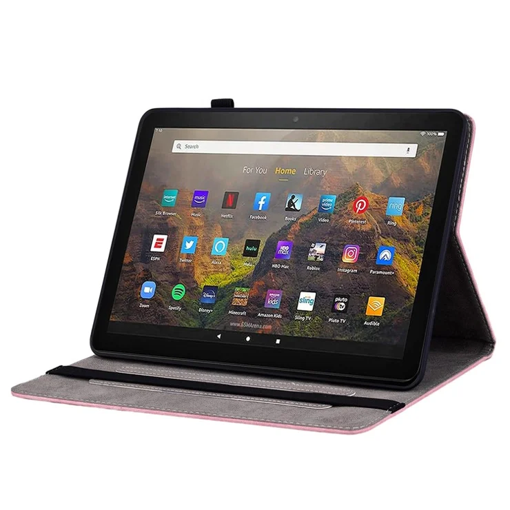 Tablet Cover for Amazon Fire HD 10 (2021) / HD 10 Plus (2021) Auto Wake / Sleep Imprinted PU Leather Stand Case - Pink