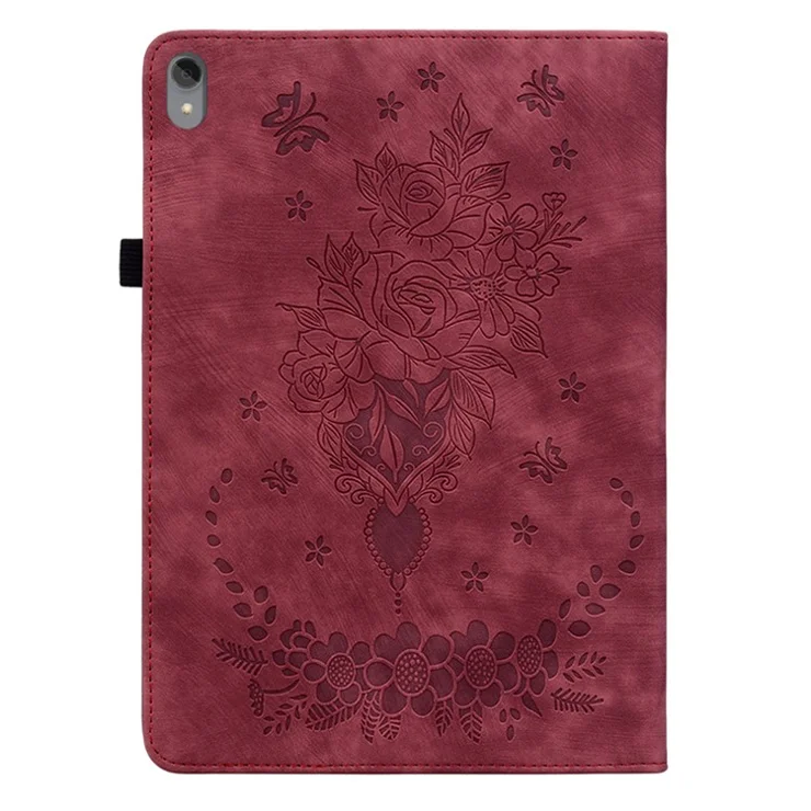 For Lenovo Tab P11 TB-J606F Anti-scratch Imprinted PU Leather Case Stand Tablet Cover with Pen Holder - Red