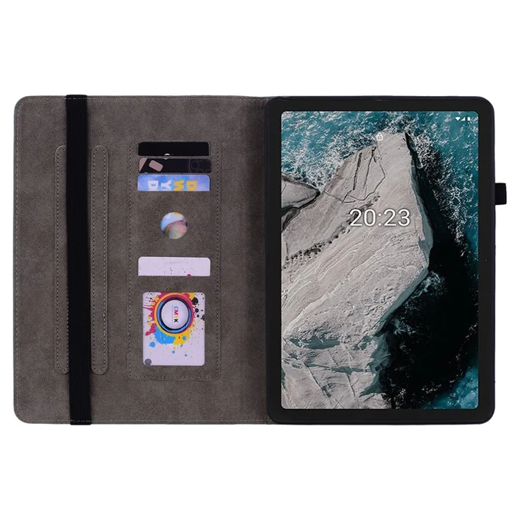 PU Leather Stand Tablet Case for Nokia T20 , Imprinted Card Holder Full Protection Tablet Cover - Purple