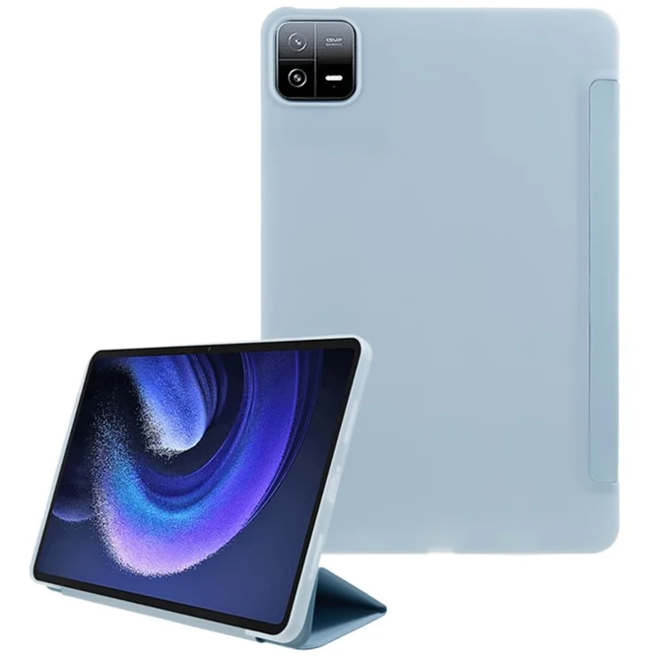 For Xiaomi Pad 6 / Pad 6 Pro Tri-fold Stand Tablet Case PU Leather Honeycomb Texture Auto Wake / Sleep Smart Cover - Baby Blue