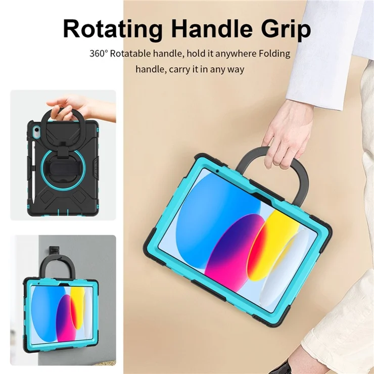 Shockproof Case for iPad (2025) / 10.9 (2022) Kickstand Tablet Case Style S1 PC+Silicone Cover with Shoulder Strap - Mint Green