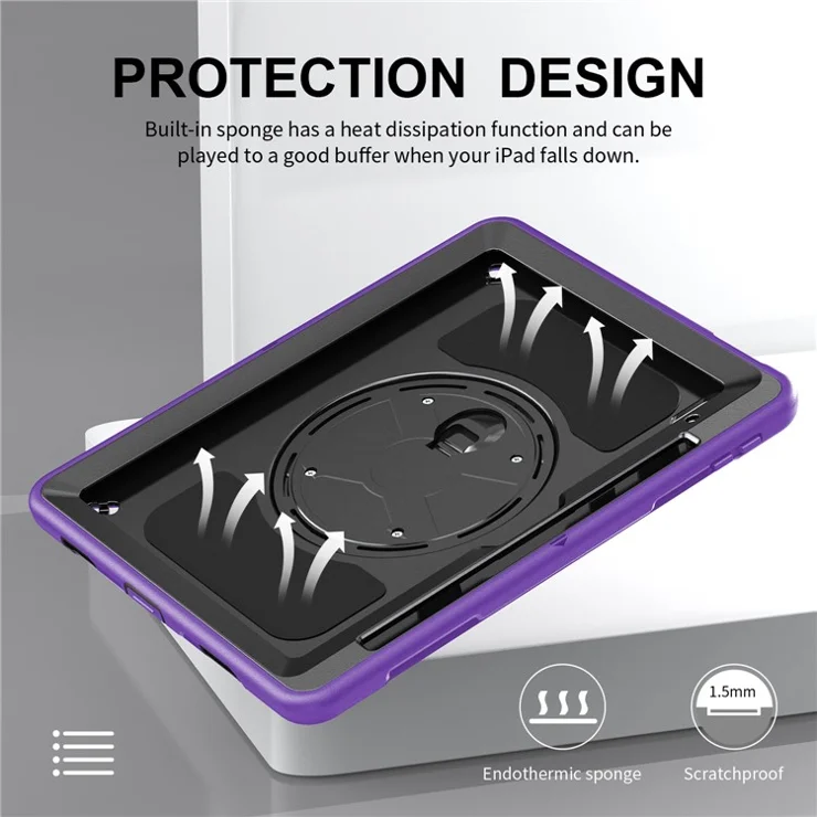 Kickstand Case for iPad (2025) / 10.9 (2022) TPU+PC Shockproof Anti-Drop Tablet Cover with PU Hand Strap, Pencil Slot - Purple