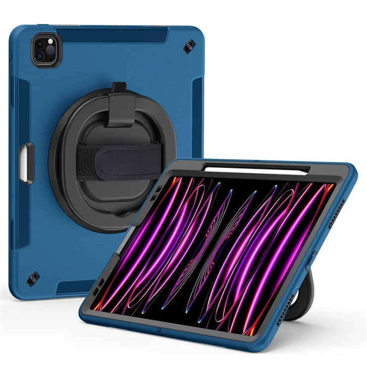 Tablet Case for iPad Air 13 (2025) / (2024) / Pro 12.9 (2022) / (2021) / (2020) / (2018) Kickstand Cover with Pen Slot, Shoulder Strap - Blue