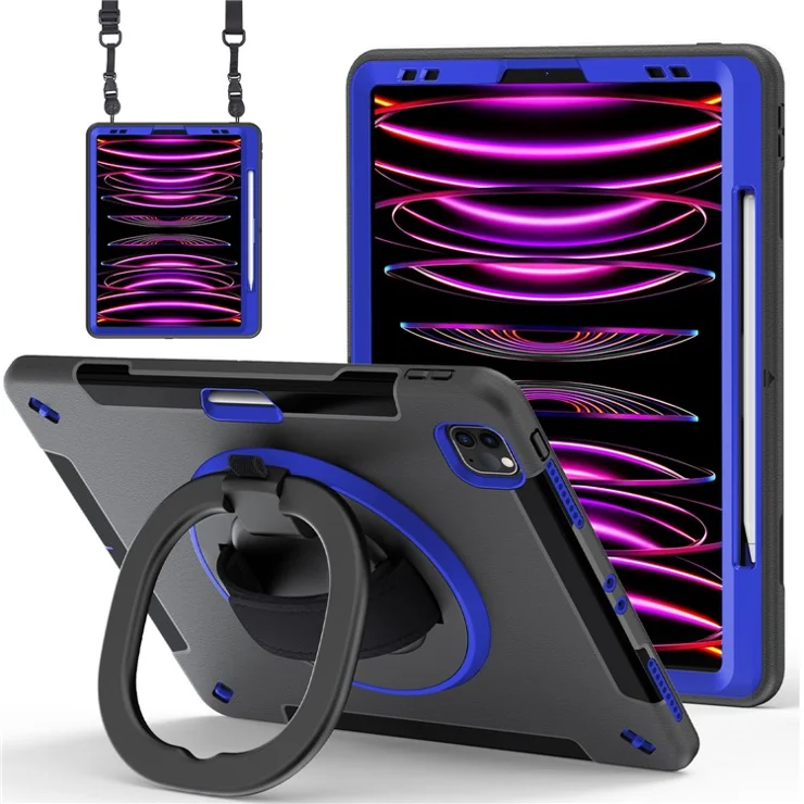 Tablet Case for iPad Air 13 (2025) / (2024) / Pro 12.9 (2022) / (2021) / (2020) / (2018) Kickstand Cover with Pen Slot, Shoulder Strap - Dark Blue