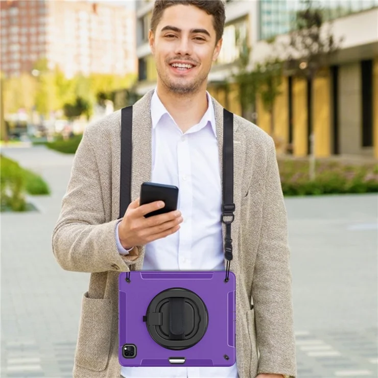 Tablet Case for iPad Air 13 (2025) / (2024) / Pro 12.9 (2022) / (2021) / (2020) / (2018) Kickstand Cover with Pen Slot, Shoulder Strap - Purple