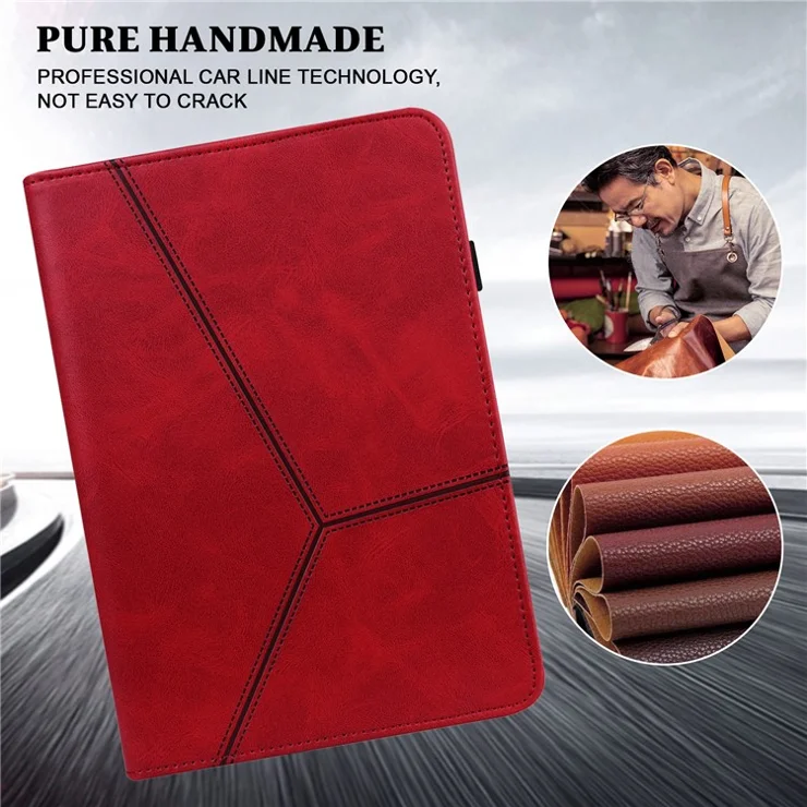 For Amazon Fire Max 11 PU Leather Stand Folio Case Line Imprinted Card Slots Tablet Cover - Red