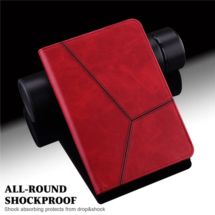 For Amazon Fire Max 11 PU Leather Stand Folio Case Line Imprinted Card Slots Tablet Cover - Red