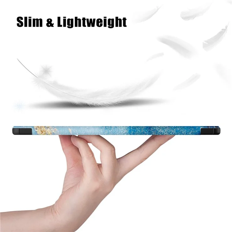 For Samsung Galaxy Tab S10+ Wi-Fi SM-X820 SM-X826B / Tab S9+ Tri-Fold Stand Cover PU Leather Pattern Printing Smart Tablet Case - Wave