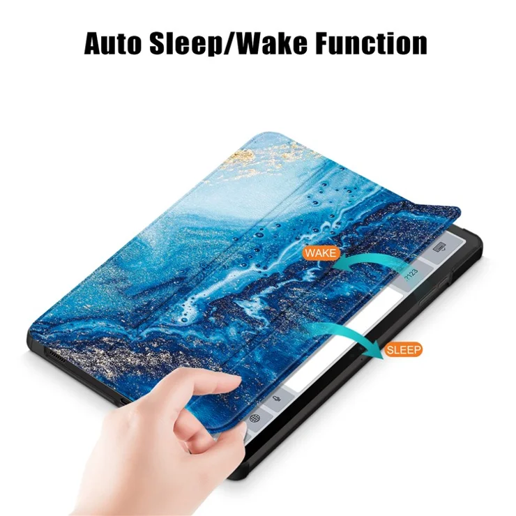 For Samsung Galaxy Tab S9 11-Inch SM-X710, SM-X716B, SM-X718U Pattern Printing Leather Tablet Case Trifold Stand Smart Cover - Sea Wave