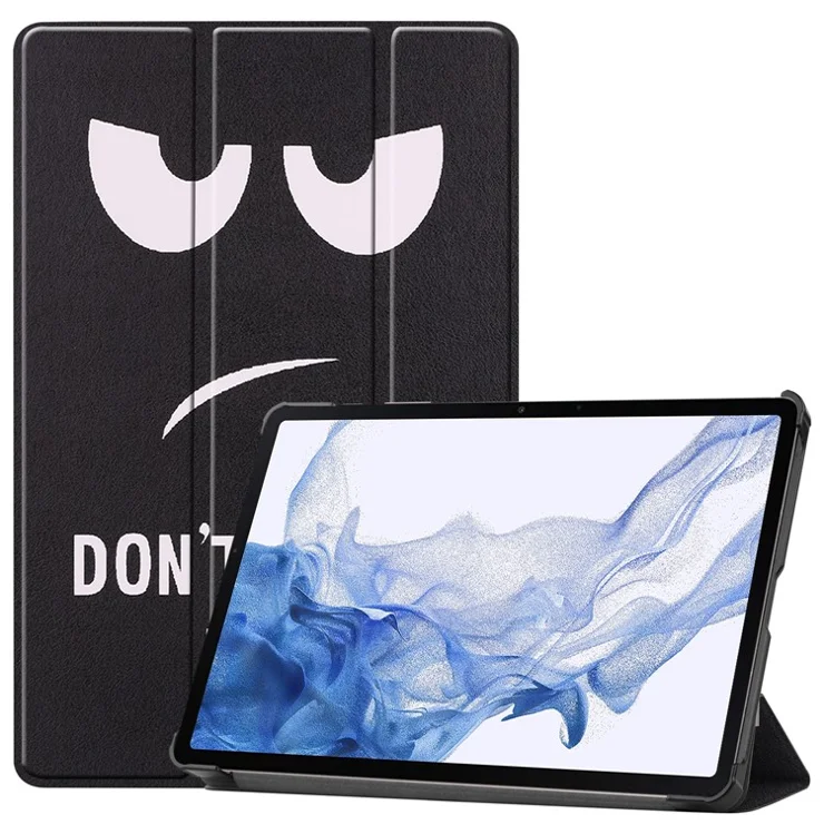 For Samsung Galaxy Tab S9 PU Leather Tablet Case Pattern Printing Trifold Stand Smart Auto Sleep / Wake Cover - Don't Touch Me