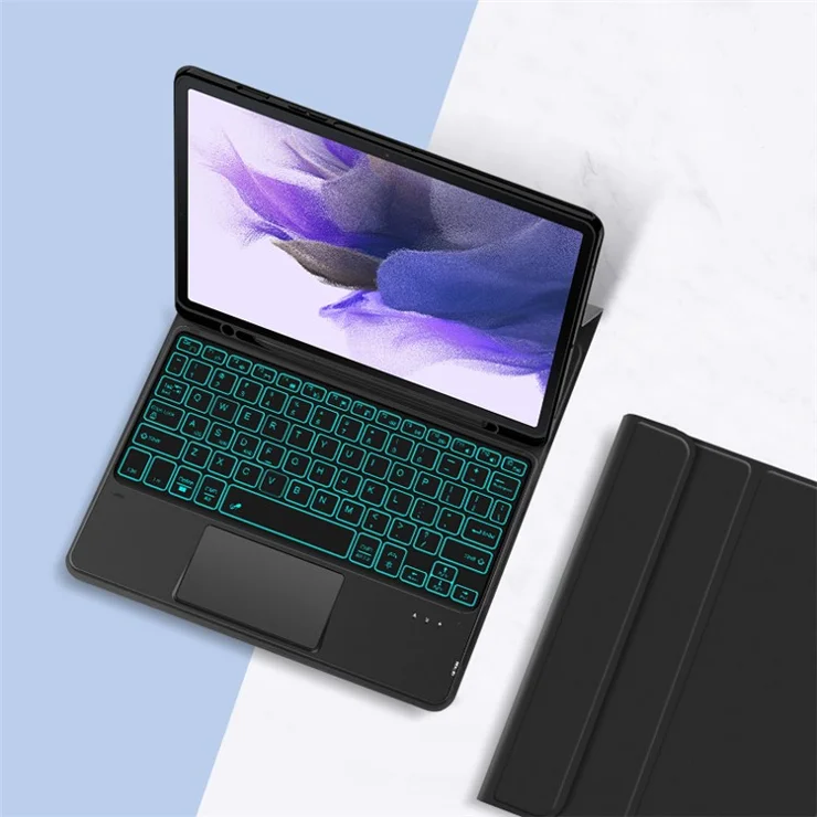 For Samsung Galaxy Tab S10+ / S9+ / S8+ / S7+ / S7 FE Backlight Touchpad Bluetooth-Compatible Keyboard with Pen Slot Leather Tablet Case