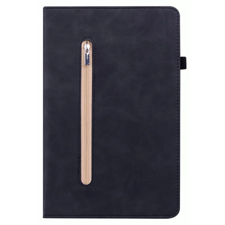 For Samsung Galaxy Tab S10 / S9 PU Leather Flip Stand Shell Zipper Pocket Card Slots Wallet Tablet Case - Black