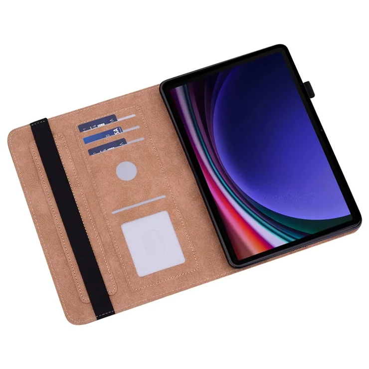 For Samsung Galaxy Tab S10 / S9 / S10 FE / S9 FE PU Stand Cover Line Imprinted Protective Tablet Cover with Card Slots - Green