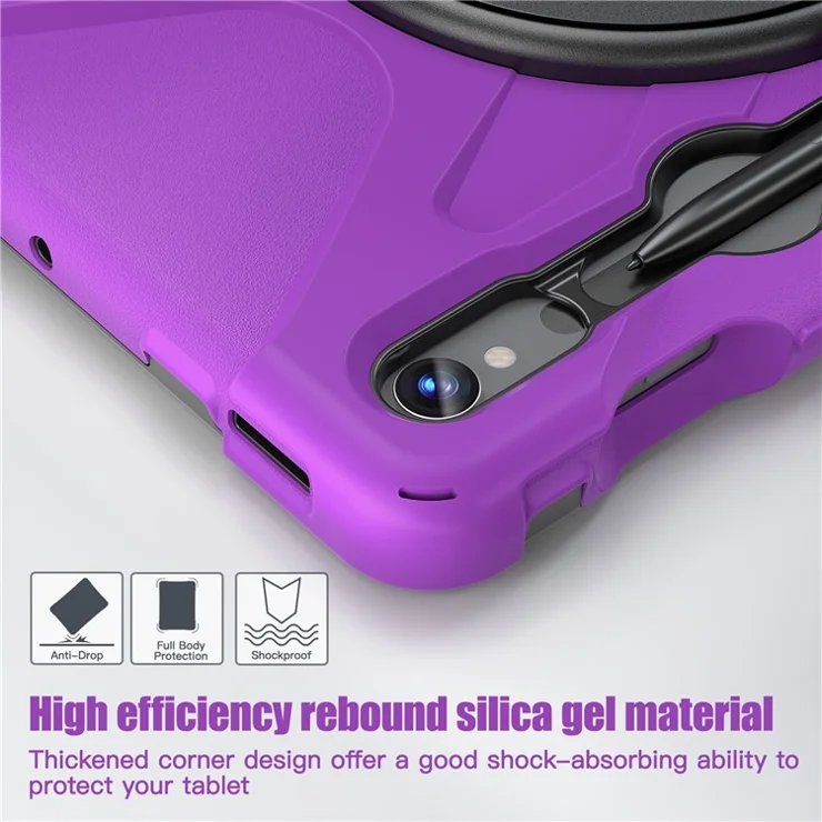 For Samsung Galaxy Tab S9 FE / S9 X710 / S8 X700 / S7 T870 Wrist Strap Tablet Case PC+Silicone Kickstand Protective Cover - Purple