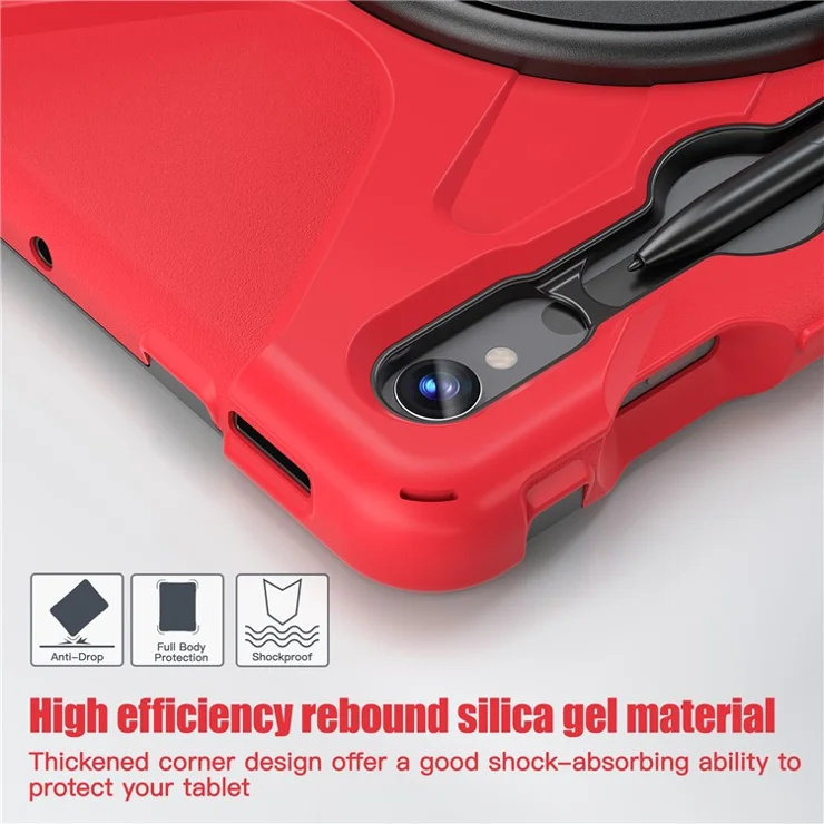 For Samsung Galaxy Tab S9 FE / S9 X710 / S8 X700 / S7 T870 Wrist Strap Tablet Case PC+Silicone Kickstand Protective Cover - Red