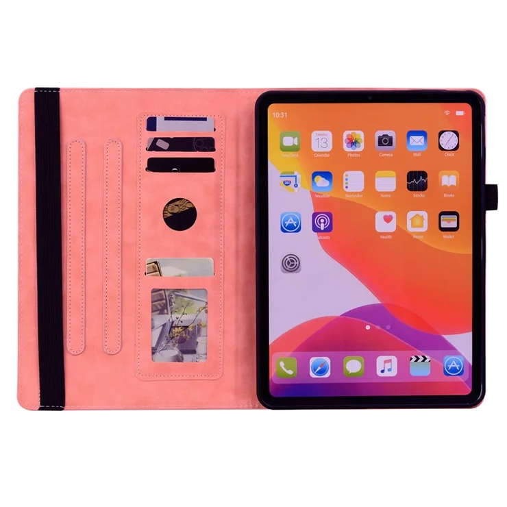For Samsung Galaxy Tab A9+ PU Leather Tablet Case Imprinted Flower Pattern Card Slot Tablet Stand Cover - Pink