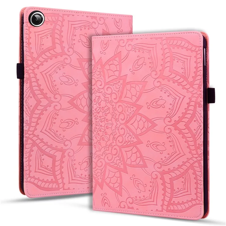 For Samsung Galaxy Tab A9+ PU Leather Tablet Case Imprinted Flower Pattern Card Slot Tablet Stand Cover - Pink