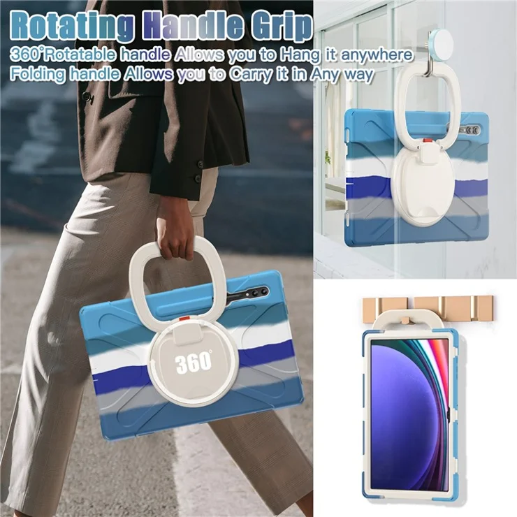 For Samsung Galaxy Tab S10 Ultra X920 / S9 Ultra X910 / S8 Ultra X900 / X906 PC+ Silicone Tablet Case Drop-Proof Rotating Kickstand Cover - Colorful Blue