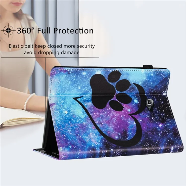 For Samsung Galaxy Tab A 10.1 (2016) T580 / T585 PU Leather Tablet Case Stand Shockproof Pattern Printing Cover - Love Footprint