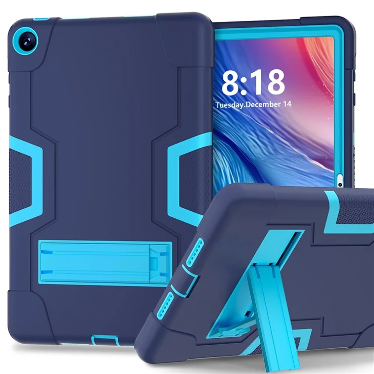 For Huawei MatePad 10.4 (2023) Tablet Case Kickstand Silicone + PC Robot Style Dual Color Tablet Cover - Navy Blue / Blue