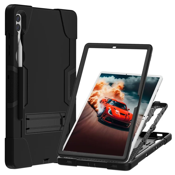 Robot Style Tablet Case for Samsung Galaxy Tab S9+ , Kickstand Dual Color Silicone + PC Tablet Cover - Black