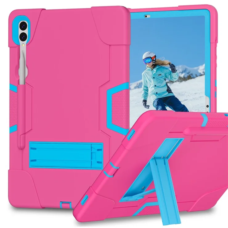 Robot Style Tablet Case for Samsung Galaxy Tab S9+ , Kickstand Dual Color Silicone + PC Tablet Cover - Rose Red / Blue