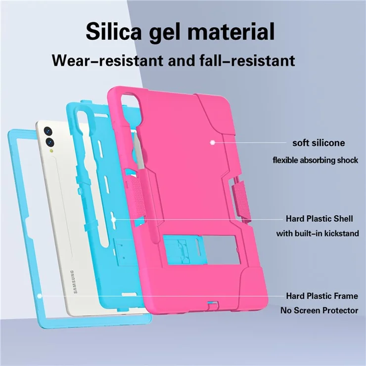 Robot Style Tablet Case for Samsung Galaxy Tab S9+ , Kickstand Dual Color Silicone + PC Tablet Cover - Rose Red / Blue
