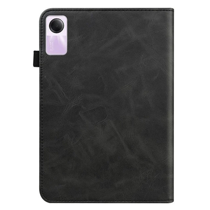 For Xiaomi Redmi Pad SE Leather Case Line Imprinted Card Holder Tablet Cover - Black