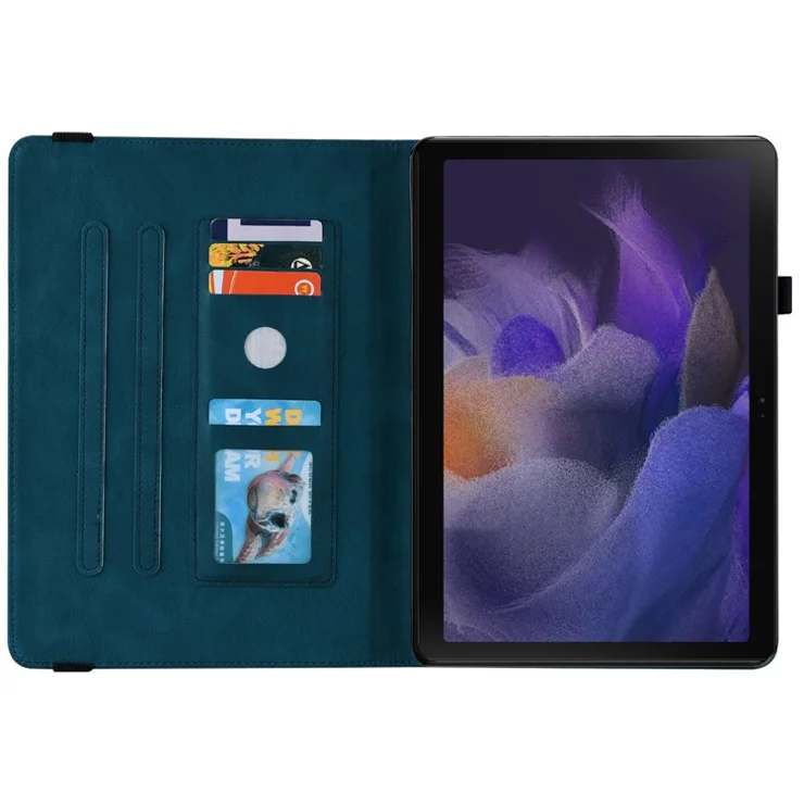 For Samsung Galaxy Tab A9 Leather Case Butterfly Flower Imprinted Tablet Cover - Dark Blue
