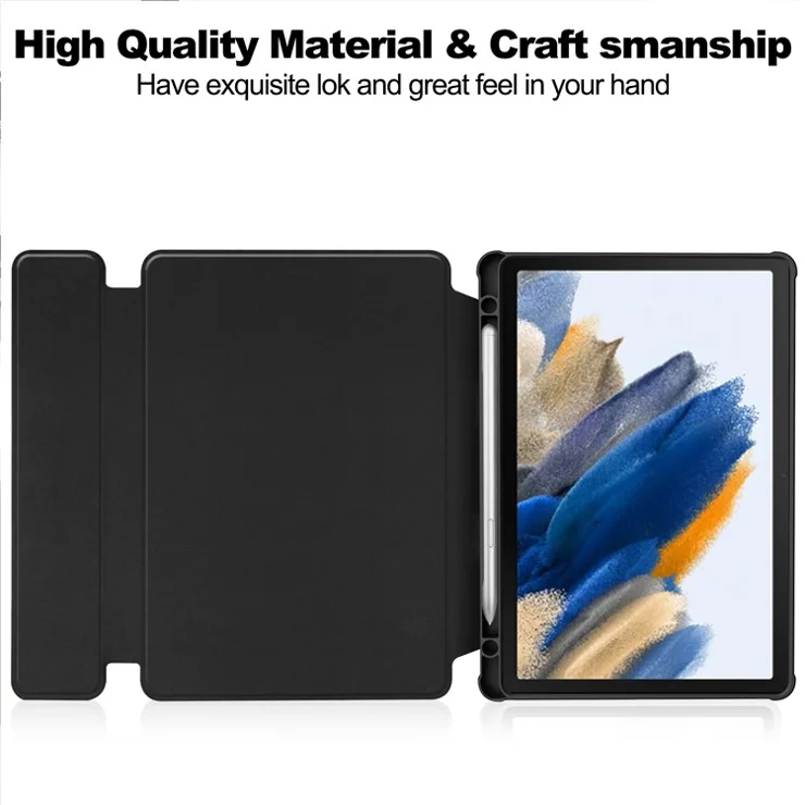 Tablet Case with Bluetooth-Compatible Keyboard for Samsung Galaxy Tab A9+ Rotating Stand PU+Acrylic Cover - Black