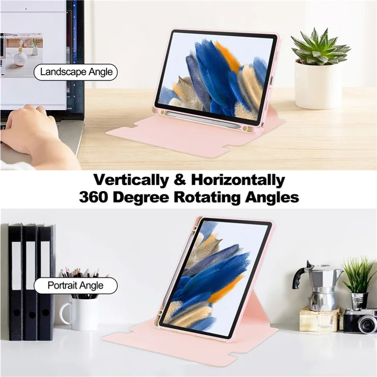 Tablet Case with Bluetooth-compatible Keyboard for Samsung Galaxy Tab A9+ Rotating Stand PU+Acrylic Cover - Pink