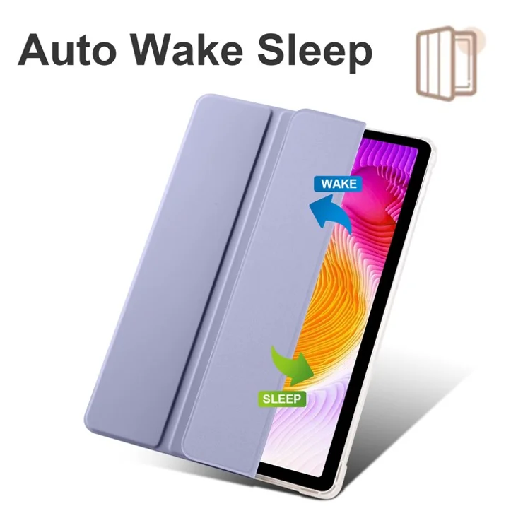 For Xiaomi Redmi Pad SE Clear Back Case Tri-fold Stand Tablet Cover with Pen Slot - Purple