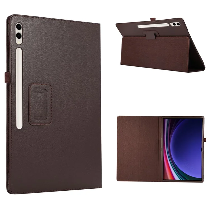 For Samsung Galaxy Tab S9 Ultra Case PU Leather Tablet Cover with Bi-fold Stand - Brown