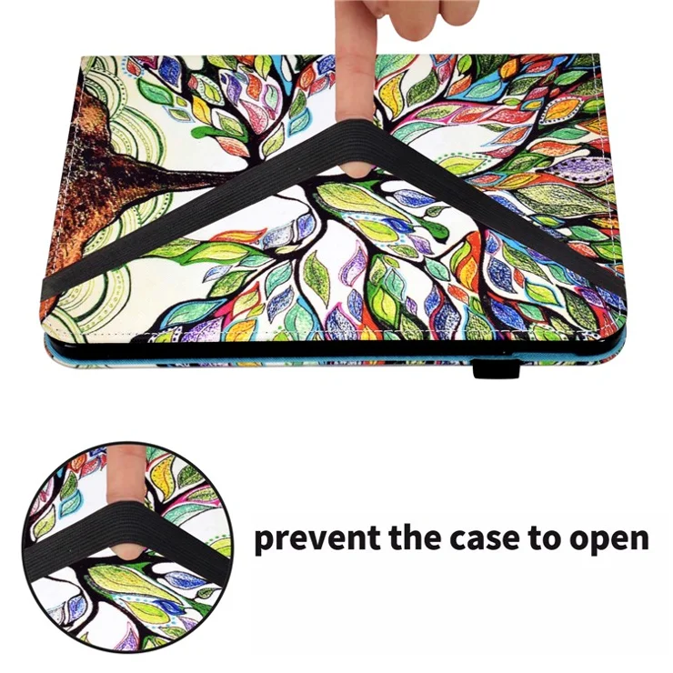 For Samsung Galaxy Tab A9 PU Leather Case Elastic Band Pattern Printing Tablet Cover - Life Tree