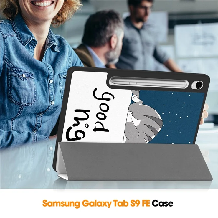 For Samsung Galaxy Tab S10 FE / S9 FE / Tab S9 Case Leather Pattern Printing Smart Tablet Cover with Pencil Holder - Cat