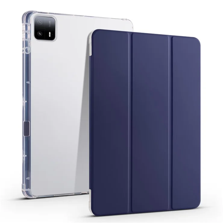 For Xiaomi Pad 6 Max 14 Case Tri-fold Stand Clear Back Tablet Cover with Pen Slot - Dark Blue