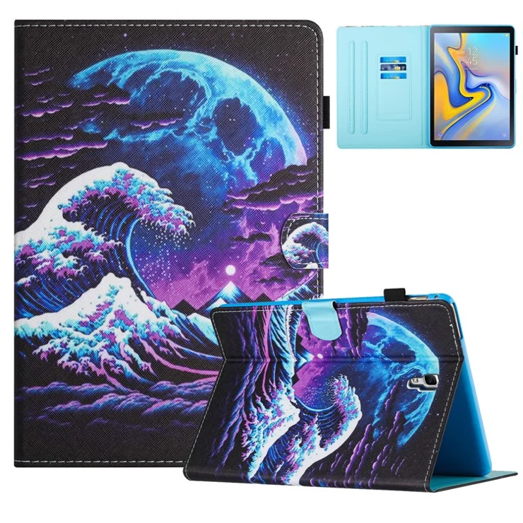 For Samsung Galaxy Tab A 10.5 (2018) T590 T595 Leather Case Card Slots Tablet Stand Cover - Sea Wave