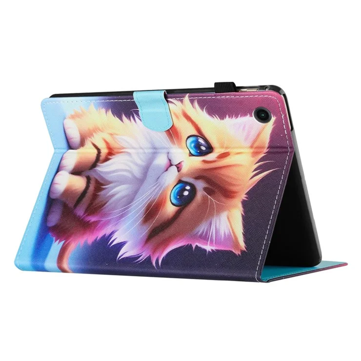 For Lenovo Tab M10 Plus (3rd Gen) Case Card Slots Tablet Leather Cover with Folding Stand - Cat