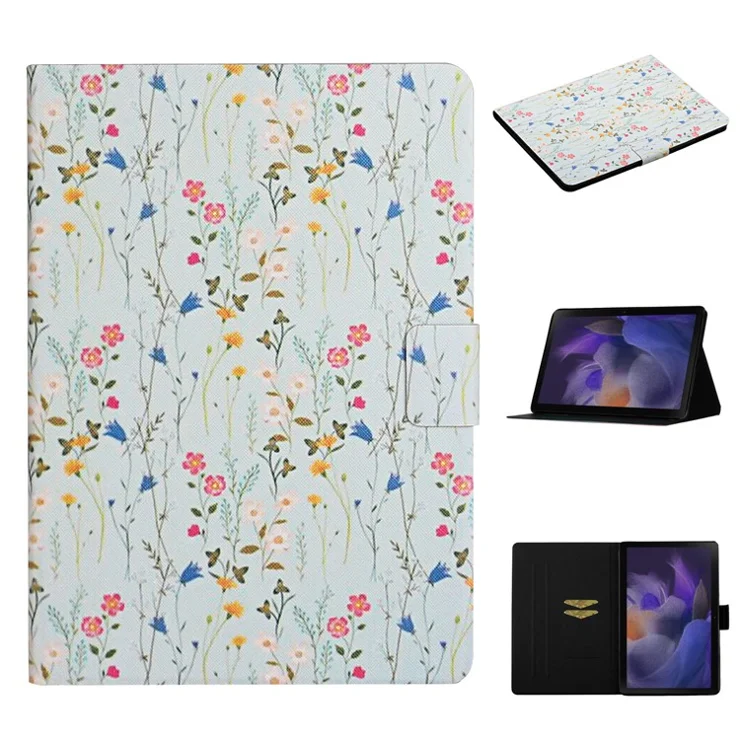 For Samsung Galaxy Tab A9 Case Pattern Printing Card Holder Tablet Leather Cover - Small Flowers